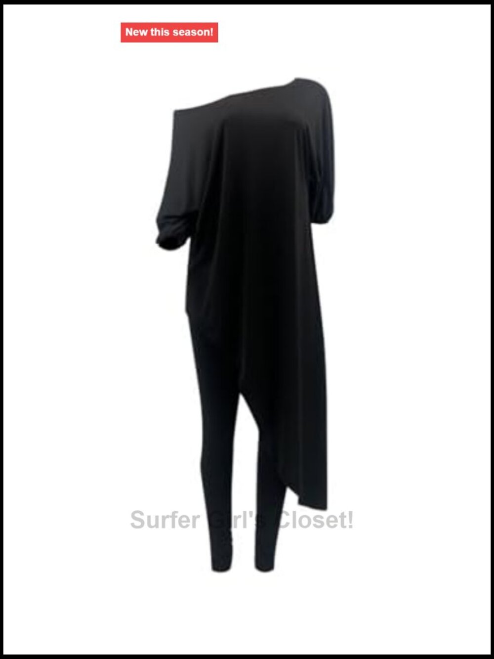 Casual 2 Piece Outfit Off Shoulder Irregular Hem Tunic Top Bodycon Pants Set - Picture 3 of 5